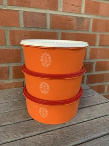 3x Tupperware 70er Jahre Sonnendose Orange Vintage mit Deckel - Bild 1 von 7