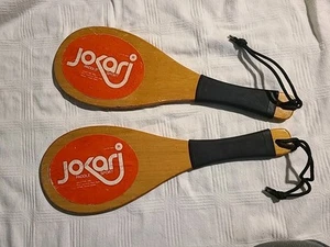 2 Vintage JOKARI Racquet Ball Wood Paddles Rubber Grip - Picture 1 of 13
