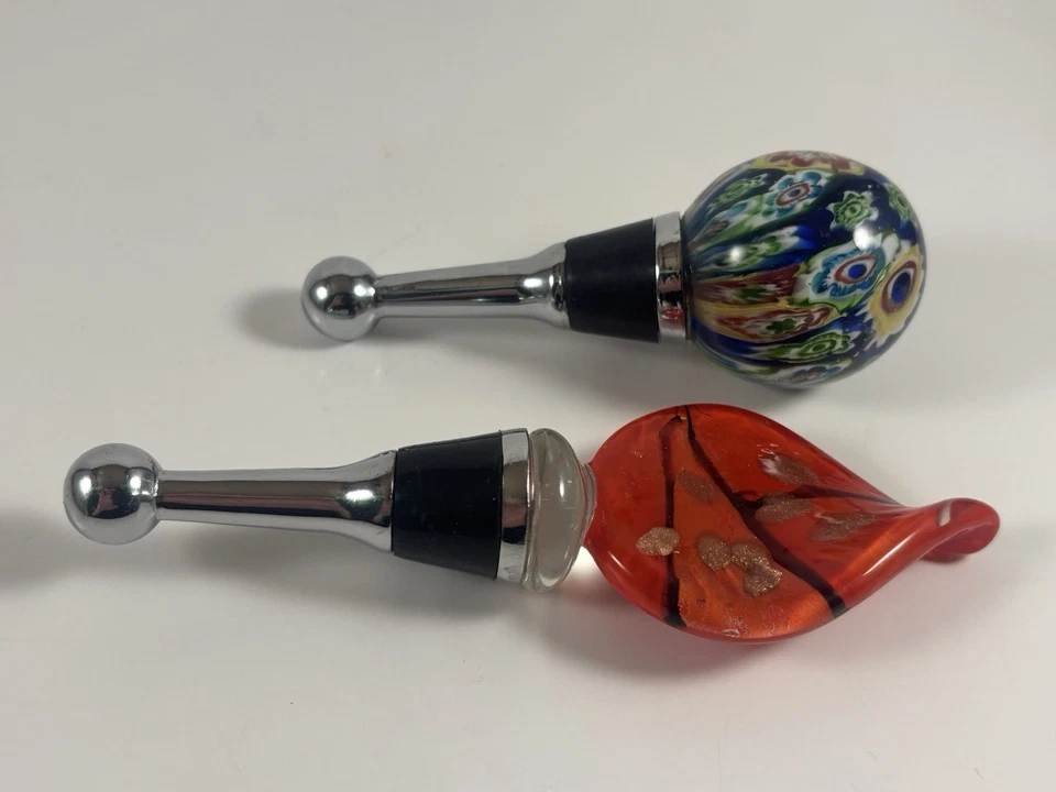 Винтажная пробка для бутылки из художественного стекла ручной работы в муранском стиле (комплект из 2) - Изображение 1 из 4