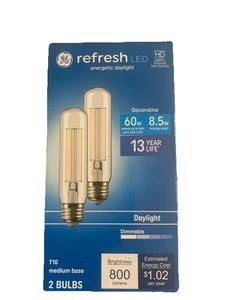 2pk GE Decorative 60-Watt 8.5w T10 Medium Base LED Daylight Dimmable HD Lighting - Picture 1 of 4