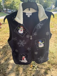 Gilet Breckenridge Petite Medium da donna in pile navy con ricamo fiocco di neve - Foto 1 di 7