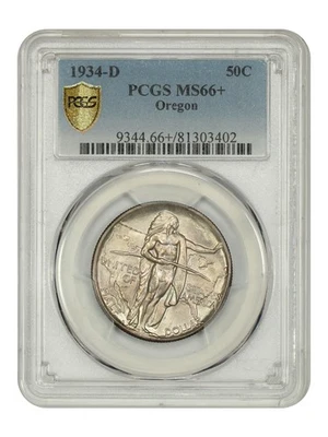 Oregon 1934-D 50C graduación profesional MS66+ - clásico conmemorativo plateado - edición de colección baja Foto 1 de 4