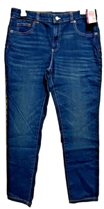 Sz 14 PLUS Dark Indigo Girls Mid-rise Soft Skinny Jeans Wonder Nation - Picture 1 of 14