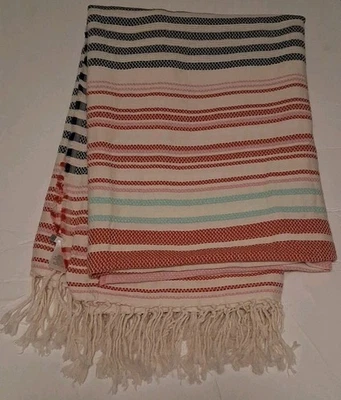 J Jill TALLA 1 Nuevo sin Etiquetas Flecos Playa Náutica Rayas Bufanda Grande Mantón India  Foto 1 de 4