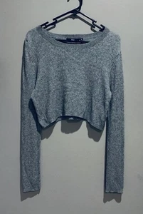 Sports girl Women's cropped long sleeve knit top Size: S grey - Picture 1 of 10