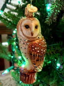 Adorno de Navidad Granero Búho Viejo Mundo Navidad Colgante 4" Vidrio Dorado - Imagen 1 de 3