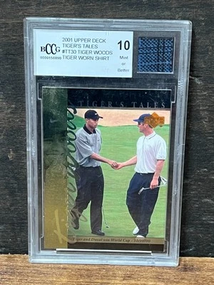 2001 Upper Deck Tiger Woods Rookie RC Piece Of Shirt #TT30 BCCG 10 - Image 1 of 2