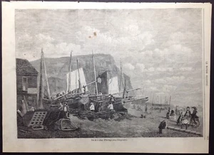 Stampa antica Spiaggia Hastings East Sussex England xilografia 1859 - Picture 1 of 3