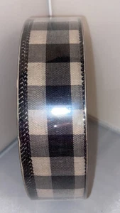 50 Yards Members Mark Tan & Black Wired Ribbon - Picture 1 of 3