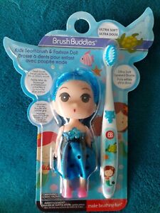 Brush Buddies Girls Kids Toothbrush with Fashion Doll Blue Ultra soft bristles