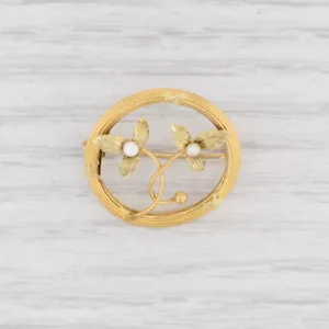 Antique French Flower Brooch 18k Yellow Gold Cultured Pearls Floral - Picture 1 of 5