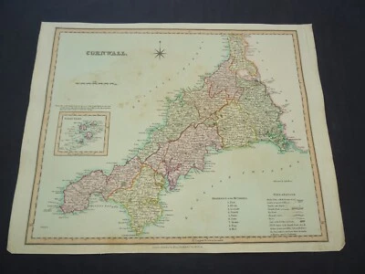 Antique map of Cornwall by Henry Teesdale 1829 - Image 1 of 4