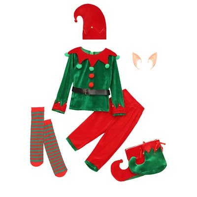 Kid Boys Girls Christmas Santa Claus Helper Costuem Deluxe Santa Cosplay Outfits - Image 1 of 2