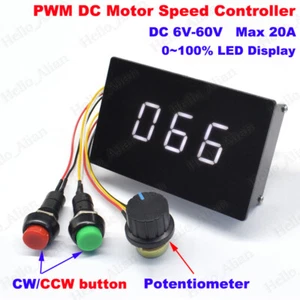 DC 6V-60V 12V 24V 48V 20A PWM DC Motor Speed Controller CW CCW Reversible Switch - Bild 1 von 10