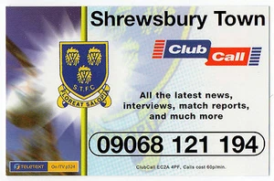 ClubCall Club Call Football Fixture List Card 2001-2002 Season - Shrewsbury Town - Picture 1 of 1