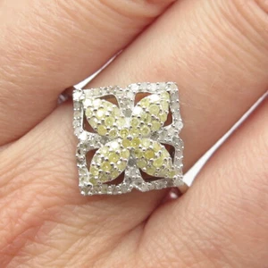 925 Sterling Silver Real Yellow & White Diamond Ring Size 10 - Picture 1 of 8
