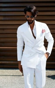 Hombre Traje Blanco Doble Pecho Informal Fiesta Novio Esmoquin Boda 2 Piezas Personalizado - Imagen 1 de 9