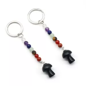 2PCS Natural Obsidian Stone Mushroom 7 Chakela Keychain Key Ring Natural Healing - Imagen 1 de 1