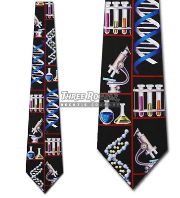 Corbata científica química corbata laboratorio molécula microscopio científico corbata de cuello nueva con etiquetas Foto 1 de 3