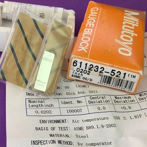 MITUTOYO 611232-521 Steel Gage Block 0.0202"  ASME 00 w/Certificate🎯Machinist - Picture 1 of 1