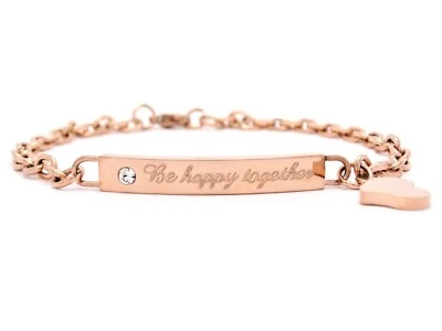 Be happy together engraved rose gold bracelet with round white gemstone - Image 1 of 4