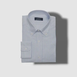 $325 Bergdorf Goodman Men White Blue Stripe Long-Sleeve Button Linen Shirt Sz S - Picture 1 of 1