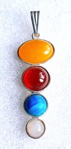 Exquisite 925 Sterling Silver & Carnelian Jade Turquoise Rose Quartz Pendant. - Picture 1 of 2