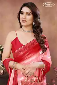 NEW Party Wear Saree Red & Pink Diamond Work Embellished Indian Designer Sari - Picture 1 of 6