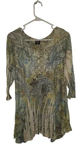 Cal Style Shirt Women's XL Fancy Sheer 3/4 Sleeve Made In USA Blouse Top Trendy - Picture 1 of 2