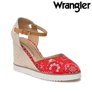 Wrangler Womens Wedge Sandals Isla Bandana Red Ladies Espadrille UK 4 - 8 - Picture 1 of 9