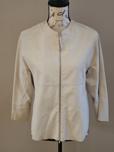 OFF WHITE FABIANA FILIPPI Giacca Anteriore in Pelle Scamosciato Bianco Spinto Cerniera Made in Italy