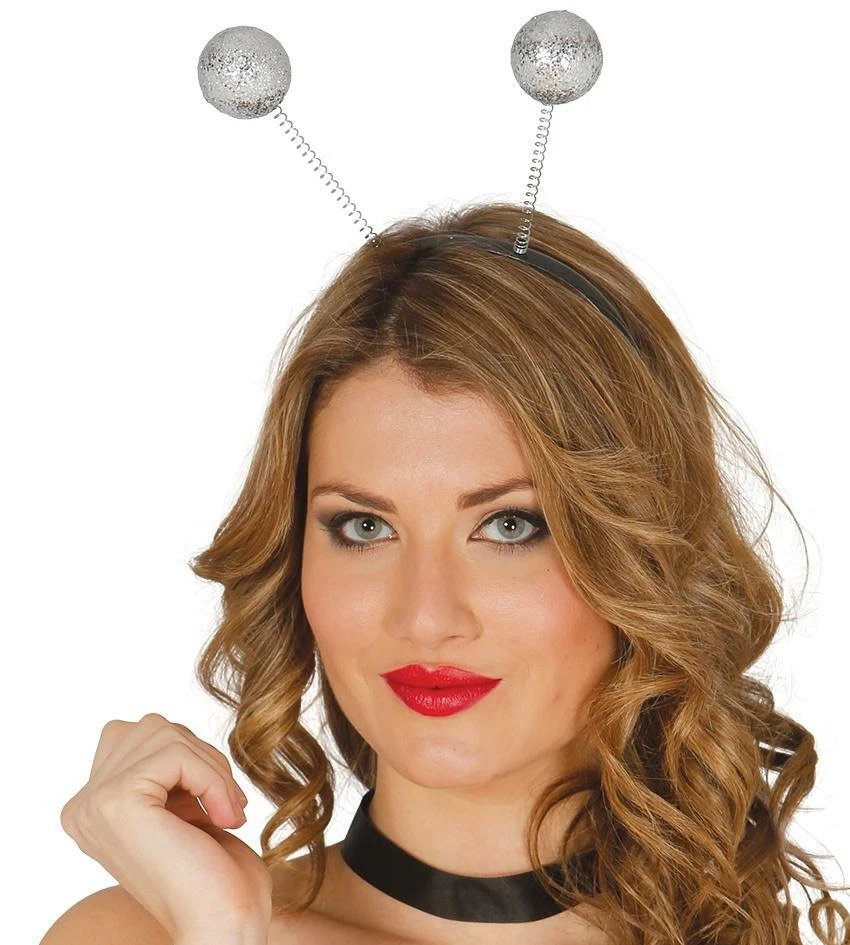 Tiara cerchietto con palline brinate glitterate argento da discoteca - Immagine 1 di 1