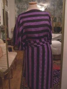 4yds PURPLE & BLACK DOTTED BAND PURE SILK JACQUARD PRINT - Picture 1 of 5