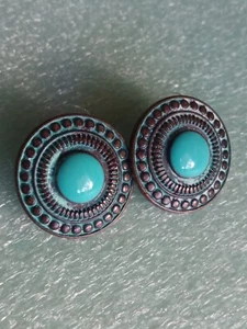 MARVEL ROUND SHARPED COPPER WITH BLUE LIKE TURQUOISE EARRINGS. - Picture 1 of 4