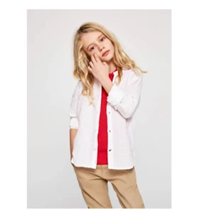 Pepe Jeans Mao Collar Shirt White LS Casual Top Designer Tee Size:10/140 - Picture 1 of 3