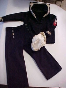 Boy's Vintage Wool Sailor Outfit w/Cap - Pants 23" Long, Waist 23" - Picture 1 of 11