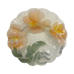 Vintage Signed Sydenstricker Floral Bowl  7" Pink Green   Fused Art Glass Plate - Picture 1 of 6