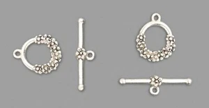 Clasp, 2 Sets Antiqued Silver Pewter 16.5x15.5mm Floral Toggle Clasps * - Picture 1 of 2