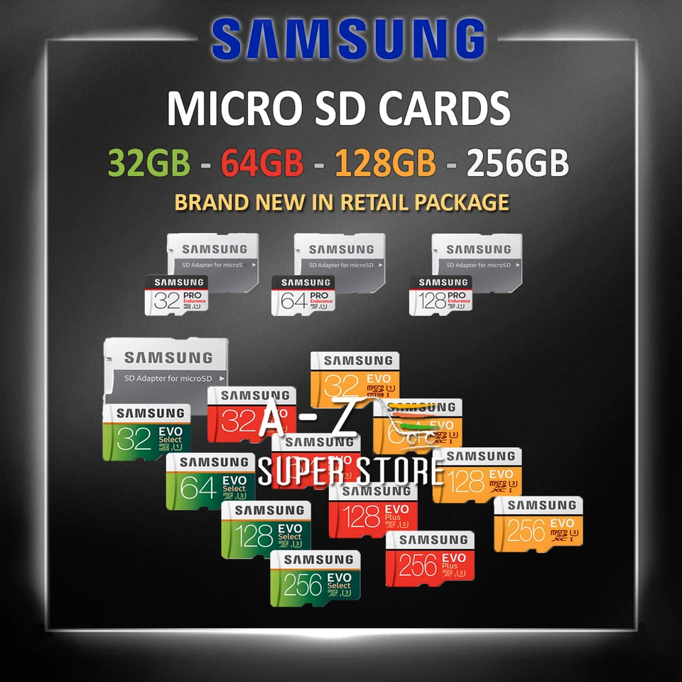 Samsung Micro SD Card 32gb 64gb 128gb 256 GB EVO U1 U3 Memory Original Packaging - Image 1 of 1