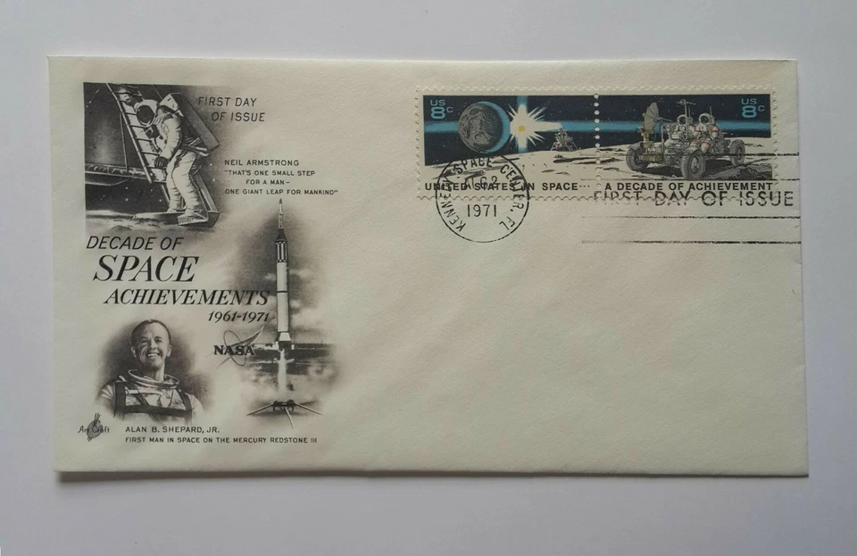 USA, FDC , 	DECADE OF SPACE ACHIEVEMENTS , 1961-1971	1971		 	BKL OF 2 	8	CENTS  - Image 1 of 1