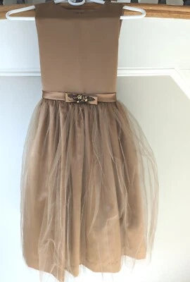 Vestido formal de festa de férias Jayne Copeland feminino sem mangas bronze tamanho 10 tule  - Imagem 1 de 4