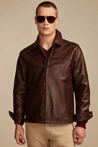 NEW Lucky Brand Leather Touring Jacket Brown S Size Small MSRP $499 - Picture 1 of 6