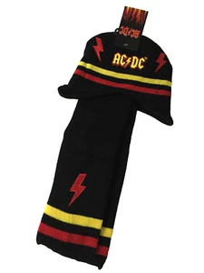 BNWT Boys or Girls Black Yellow Red AC/DC Beanie + Scarf Set One Size Fits Most - Picture 1 of 1