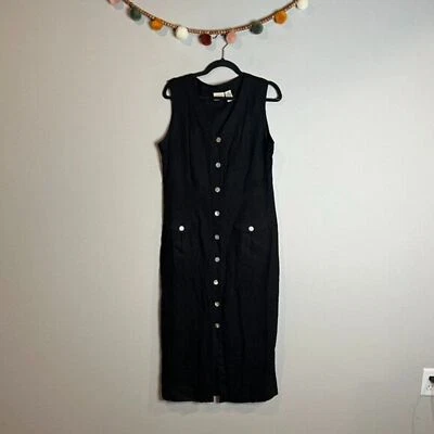 Maxi vestido vintage negro mezcla lino abotonado Foto 1 de 4