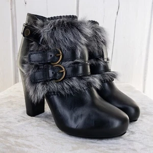 Donna Karan New York Ankle Boots Booties Leather High Heel Shearling Trim US 8.5 - Picture 1 of 15
