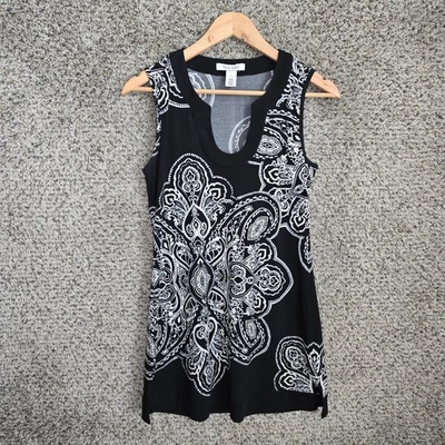 Top Casa Blanca Mercado Negro Mujer Pequeño Negro Paisley Túnica Cuello Redondo Damas Foto 1 de 4