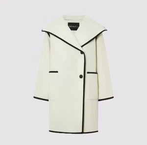 NWT $545 Mo&Co 100% Wool FELT Women's M Coat Oversized Pockets Contrast Trim - Picture 1 of 9