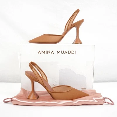 Amina Muaddi Holli Mesh Sling 95 Pumps/Heels In Latte - Women's Size US 8/EU 38 - Image 1 of 4