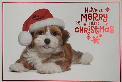 ** MERRY CHRISTMAS GREETING CARD **   CUTE PUPPY/KIDS/FAMILY/HORIZONTAL CARD - Image 1 of 2