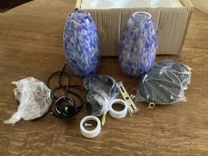 PENDANT LIGHTS - NEW HARDWARE. Beautiful blue globes! - Picture 1 of 2